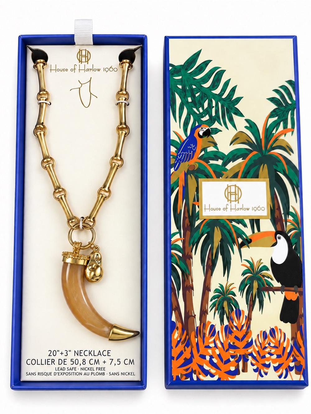 House of Harlow 1960 Gold and Brown Horn Pendant Necklace